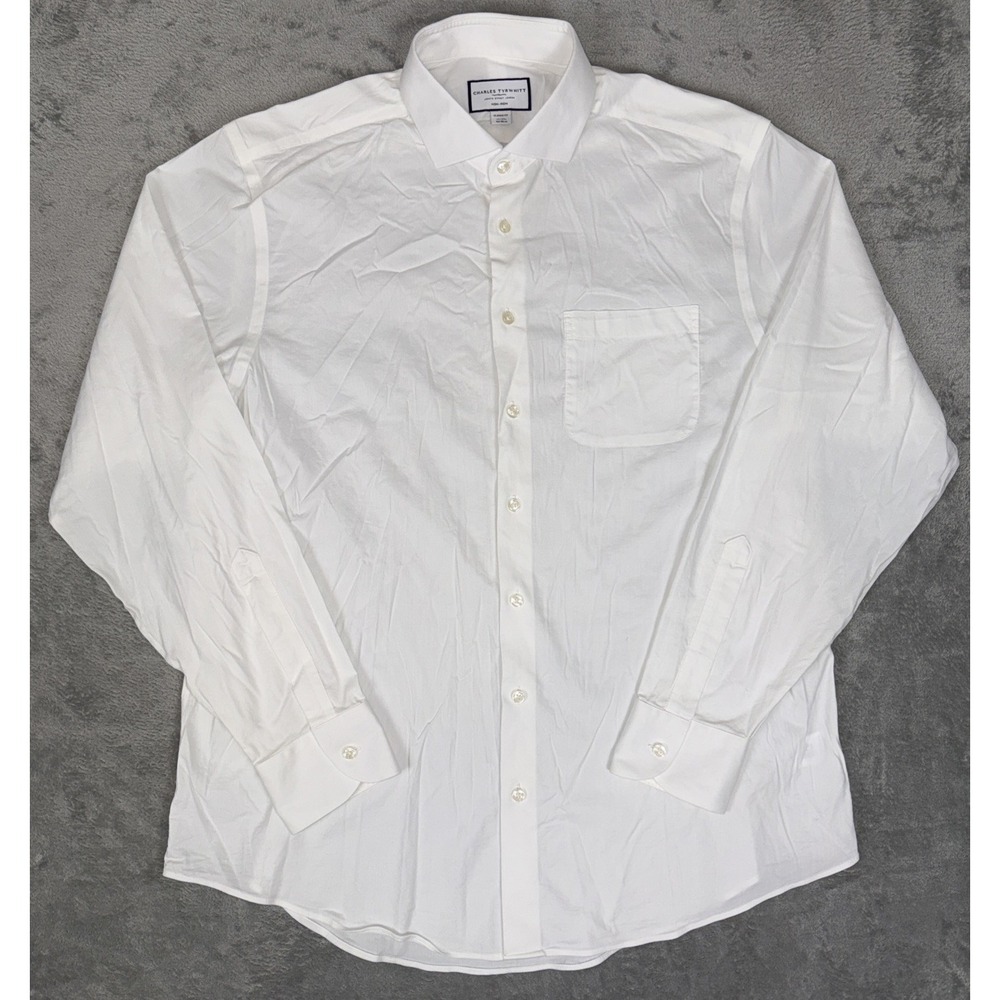Charles Tyrwhitt Dress Shirt Mens 17-37 White Solid Classic Fit Non Iron Cotton